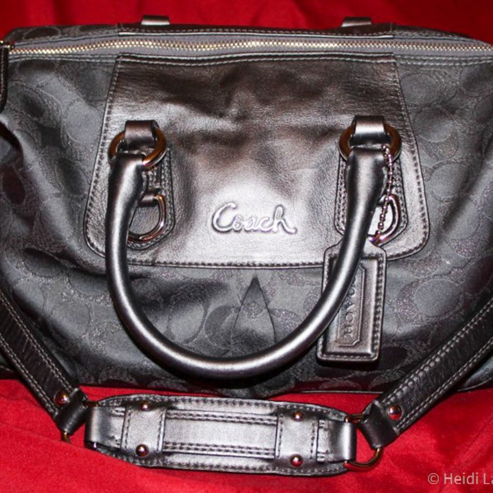 Coach Handbag F18777 Charcoal Gray Jacquard Leather Signature Shoulder Bag Purse